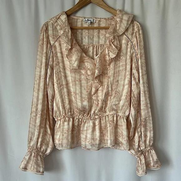 Sam Edelman Shimmery Pink Long Sleeve Ruffle Blouse Shirt Top **Size XL**🌸🌸 - Picture 1 of 5